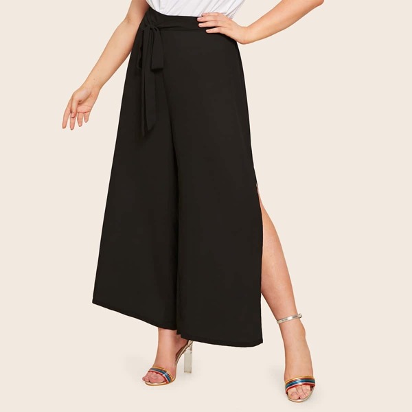 

Plus Split Thigh Belted Palazzo Pants