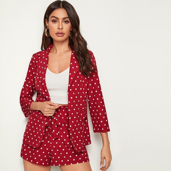 

Polka Dot Notch Collar Blazer & Shorts Set