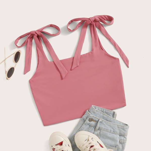 

Solid Tie Shoulder Slim Top