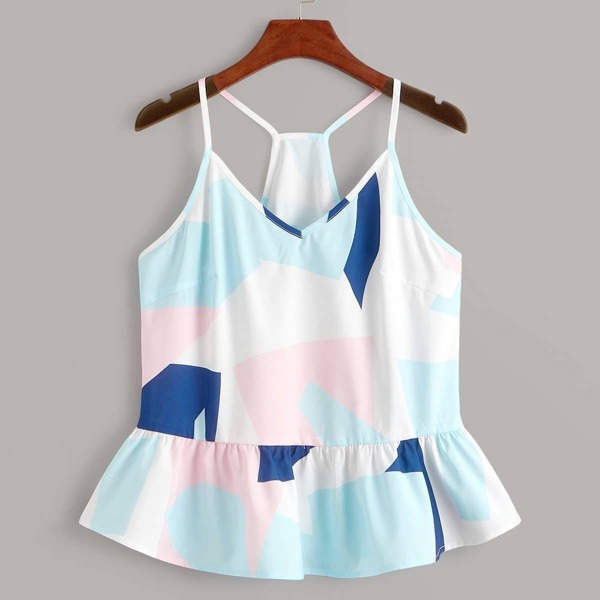 

Geo Print Ruffle Hem Cami Top