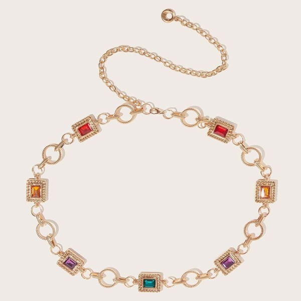 

Gemstone Decor Waist Chain, Gold