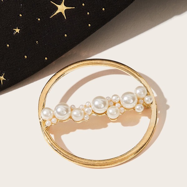 

Faux Pearl Decor Round Shaped Brooch 1pc