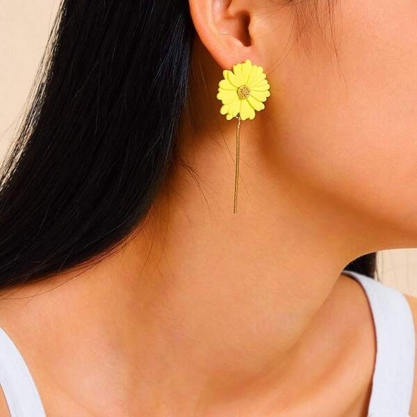 

Flower Decor Bar Drop Earrings 1pair