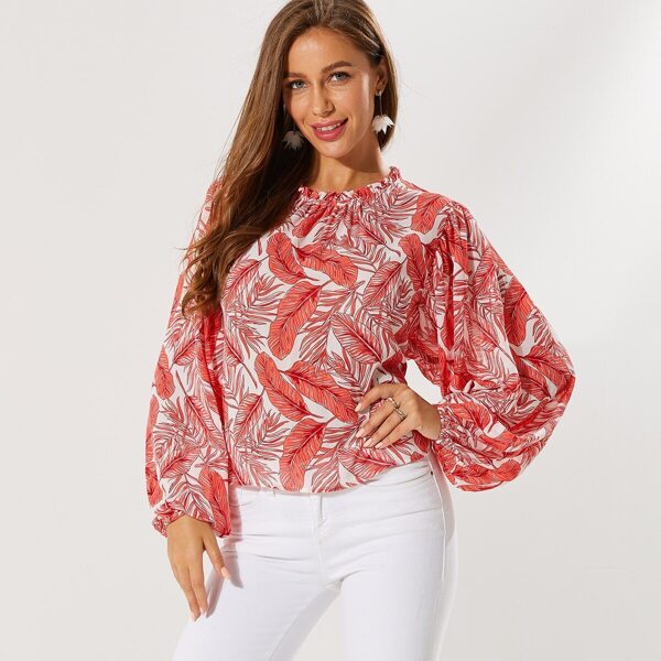 

SBetro Tropical Frill Trim Keyhole Back Top, Multicolor