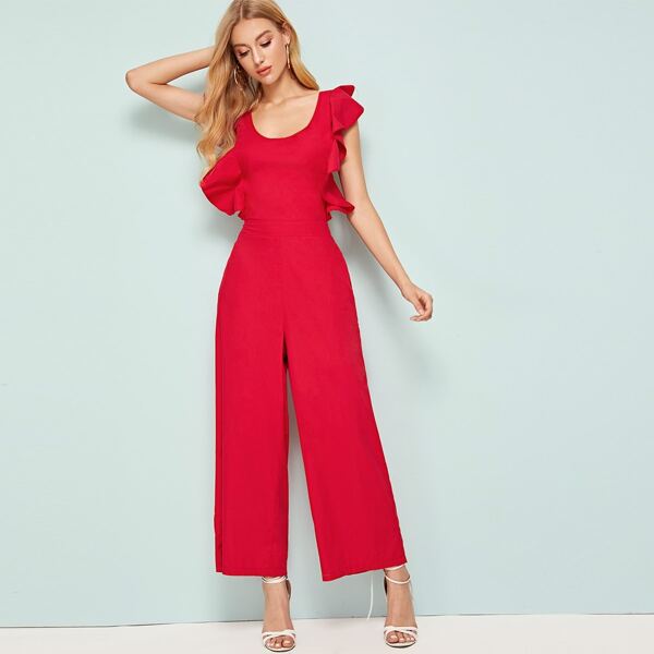 

Solid Tie Back Butterfly Sleeve Jumpsuit