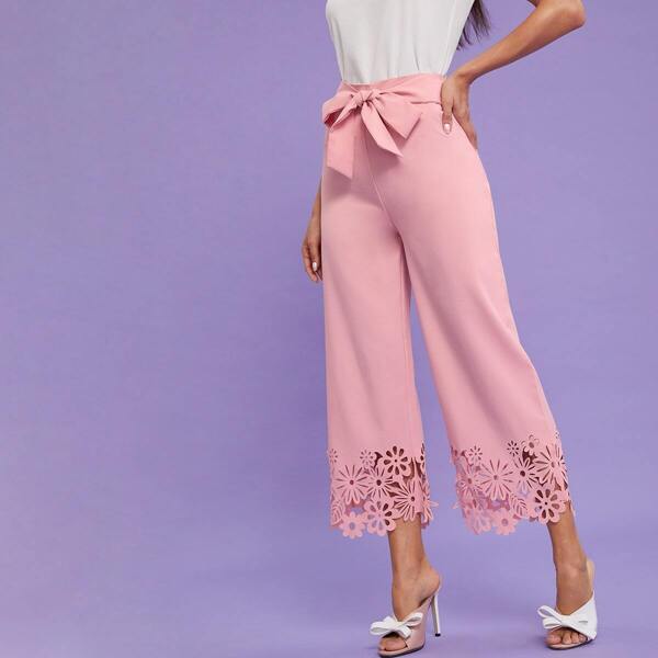 

Tie Front Laser Cut Wide Leg Pants