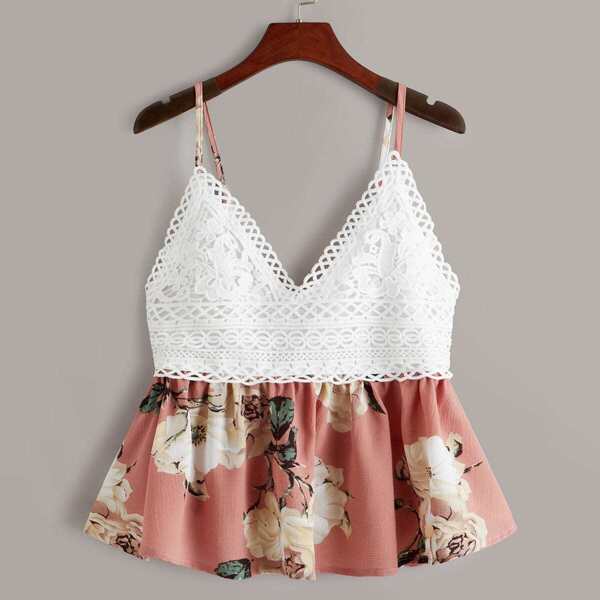 

Guipure Lace Panel Tie Back Cami Top, Multicolor