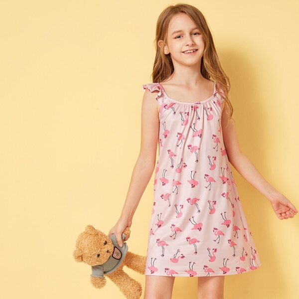 

Girls Flamingo Print Ruffle Trim Nightdress