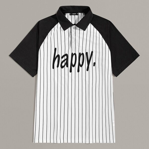 

Men Letter and Striped Two Tone Polo Shirt, Black and white