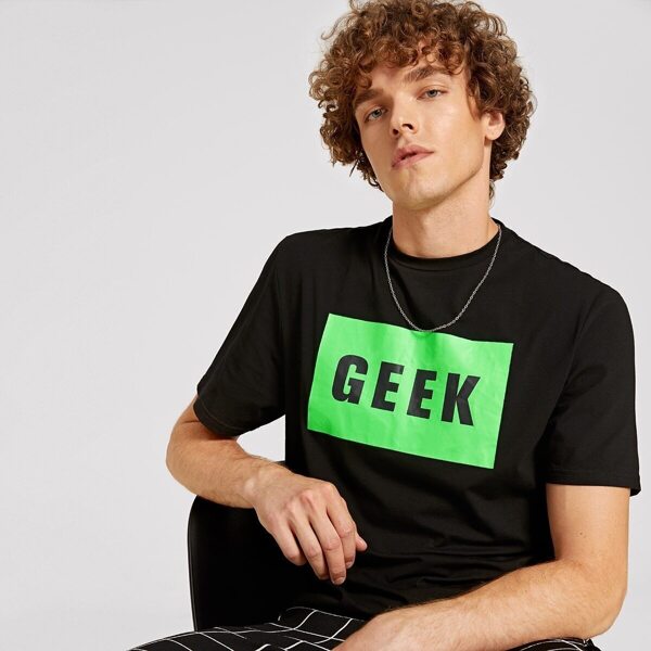 

Men Neon Panel Letter Graphic Tee, Black