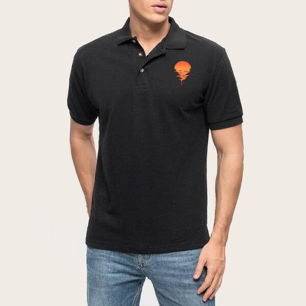 

Men Abstract Print Half Placket Polo Shirt