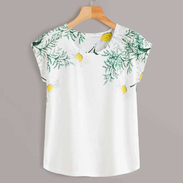 

Plants & Daisy Print Tee, White