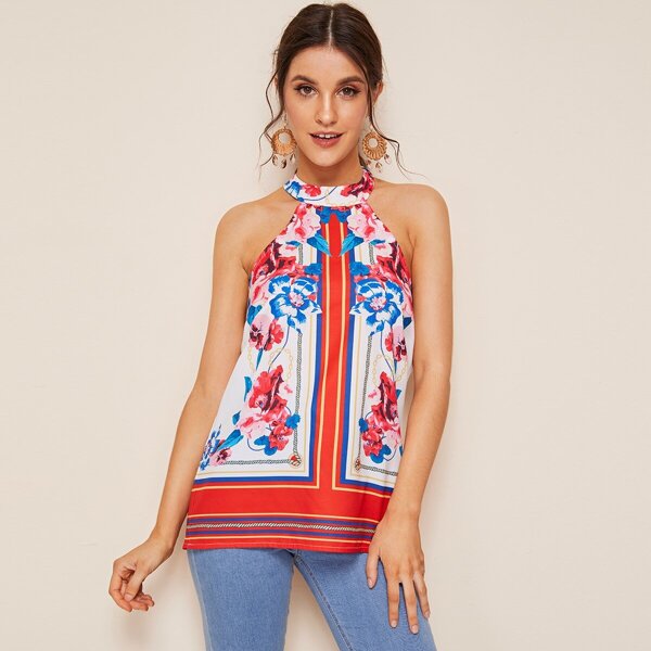 

Tie Back Floral Print Halter Top