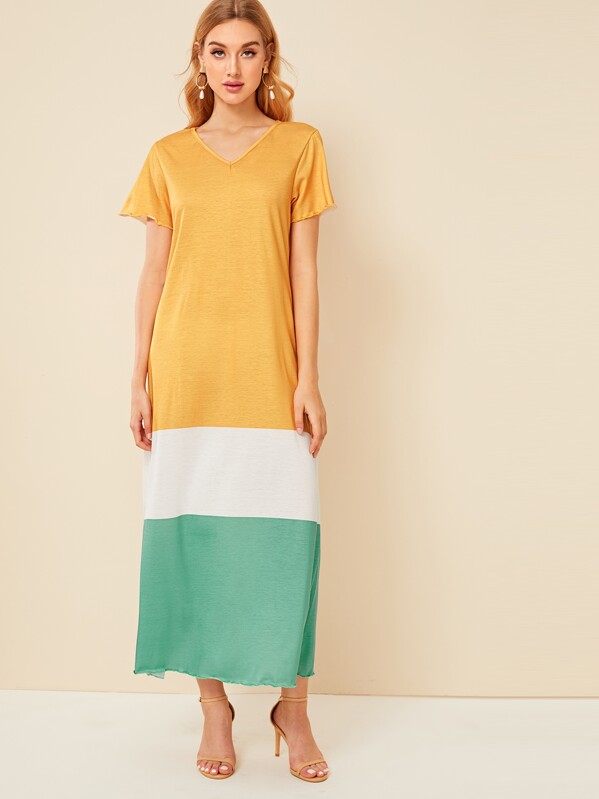 

Cut And Sew Panel V-neck Tee Dress, Multicolor, Mary B