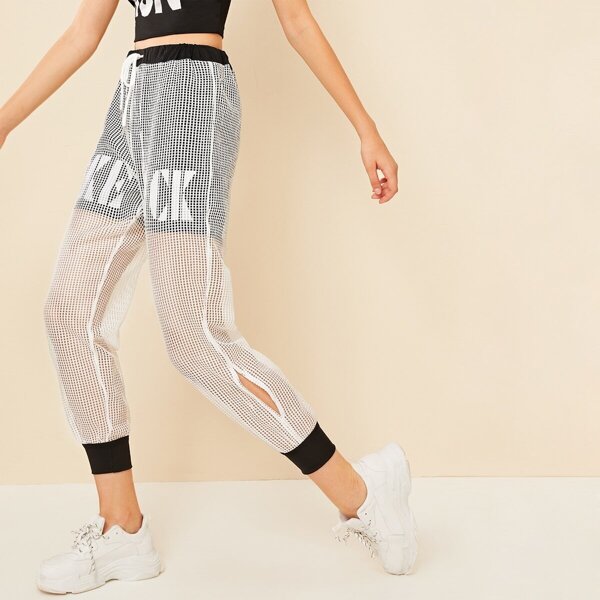 

Fishnet Overlay Side Split Drawstring Waist Sweatpants