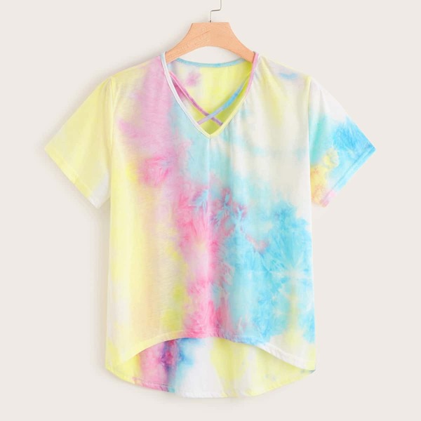 

Plus Tie Dye Curved Hem Tee, Multicolor