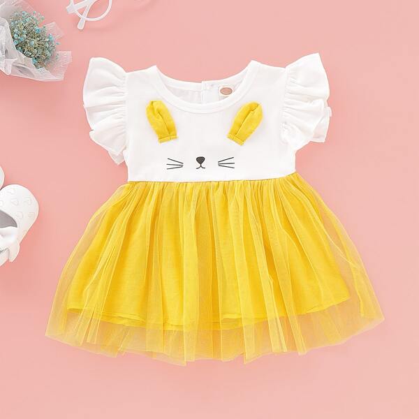

Baby Contrast Mesh Ruffle A-line Dress