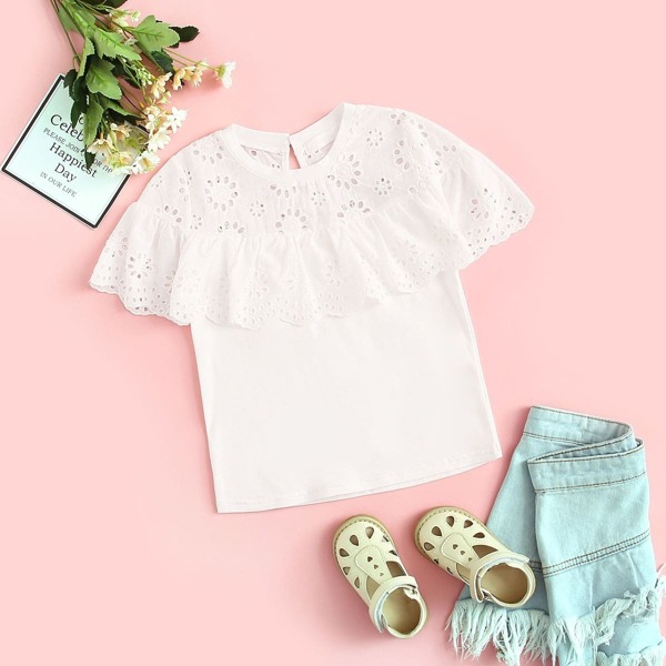 

Toddler Girls Eyelet Embroidery Ruffle Trim Blouse