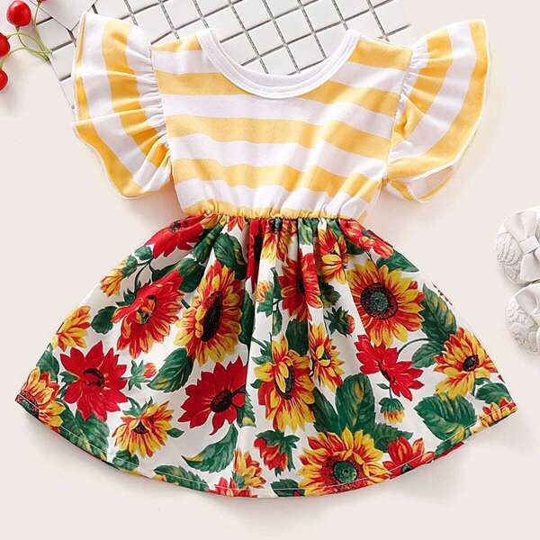 

Baby Girl Floral Print Ruffle Sleeve Dress