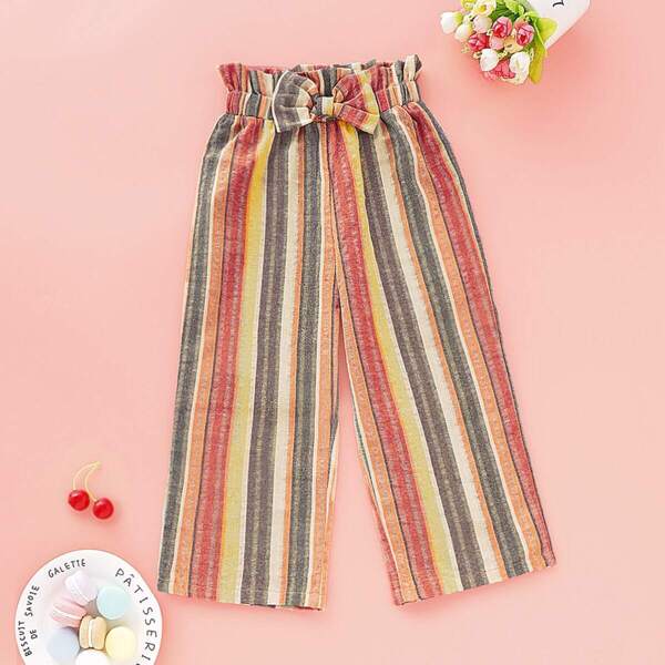 

Toddler Girls Rainbow Stripe Bow Front Pants, Multicolor
