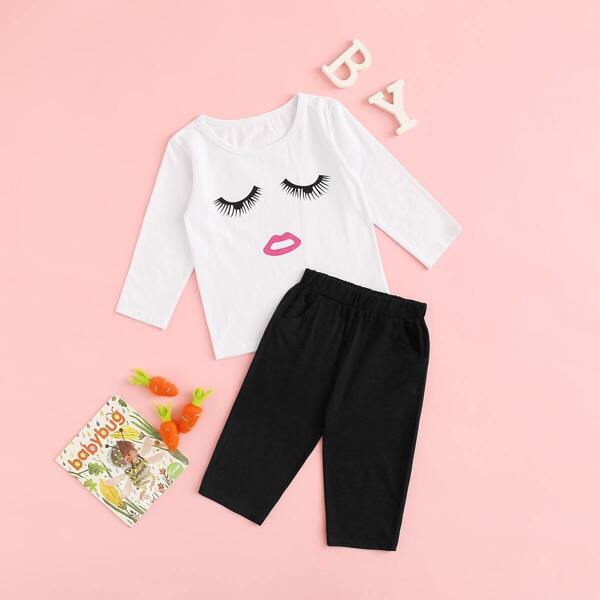 

Toddler Girls Cartoon Print Tee & Pants