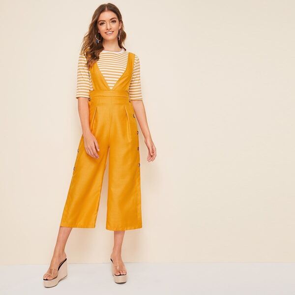 

Round Neck Stripe Tee & Button Side Jumpsuit