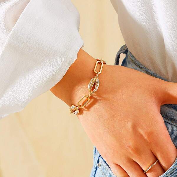 

Rhinestone Shell Link Bracelet 1pc