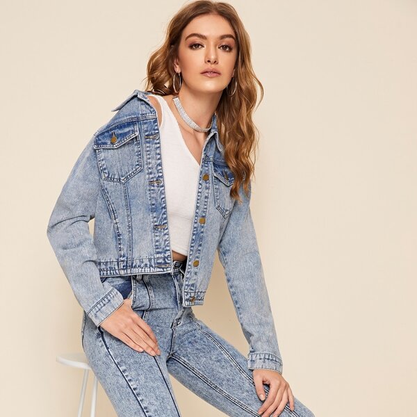 

Pocket Patch Button Front Denim Jacket