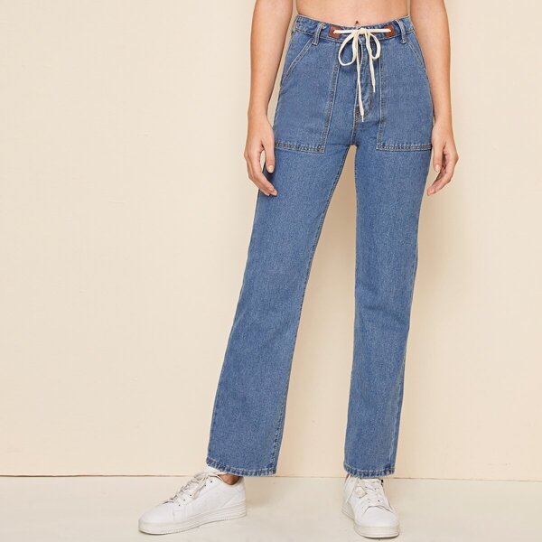 

Drawstring Waist Straight Leg Jeans