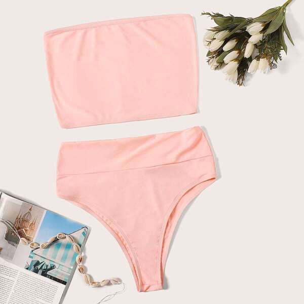 

Bandeau With High Waist Bikini Set