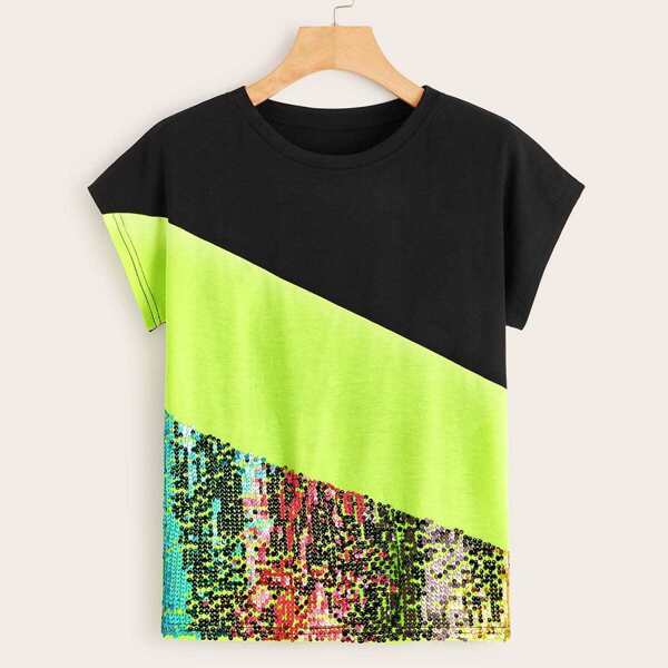

Colorblock Sequin Patch Tee
