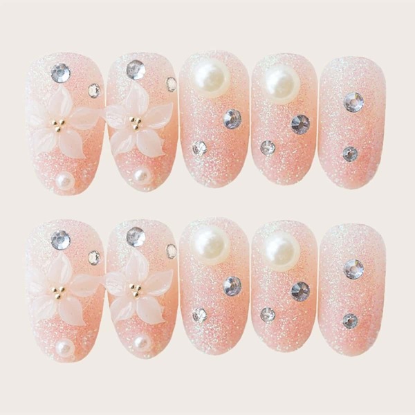 

Faux Pearl & Rhinestone Decor Fake Nail 24pcs