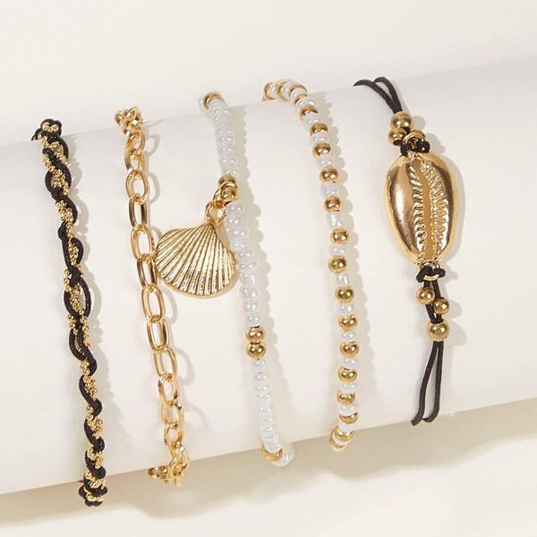 

Shell Decor Beaded Anklet 5pcs