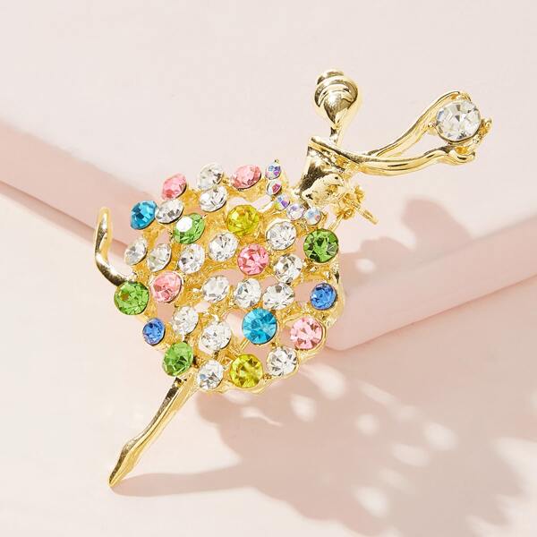 

Rhinestone Engraved Dancing Girl Shaped Brooch 1pc