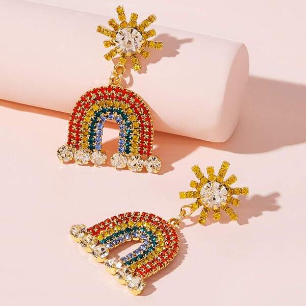 

Rhinestone Engraved Rainbow Bridge Drop Earrings 1pair, Multicolor