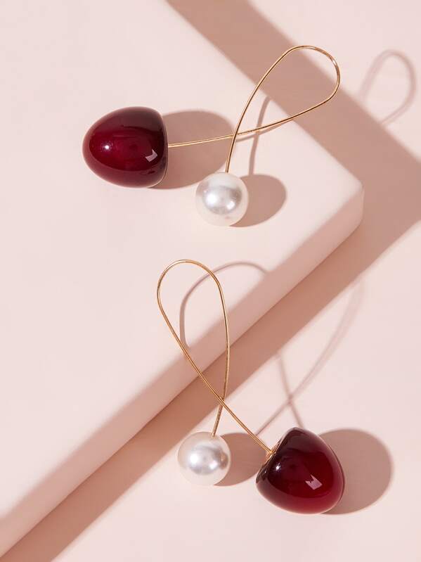 

Cherry & Faux Pearl Design Earrings 1pair, Multicolor