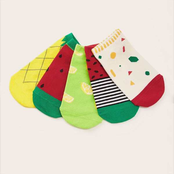 

Watermelon & Lemon Pattern Ankle Socks 5pairs