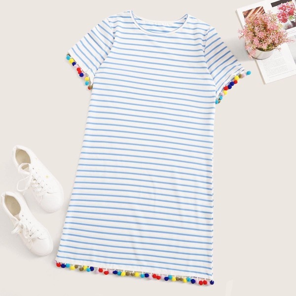 

Contrast Fringe Striped Dress