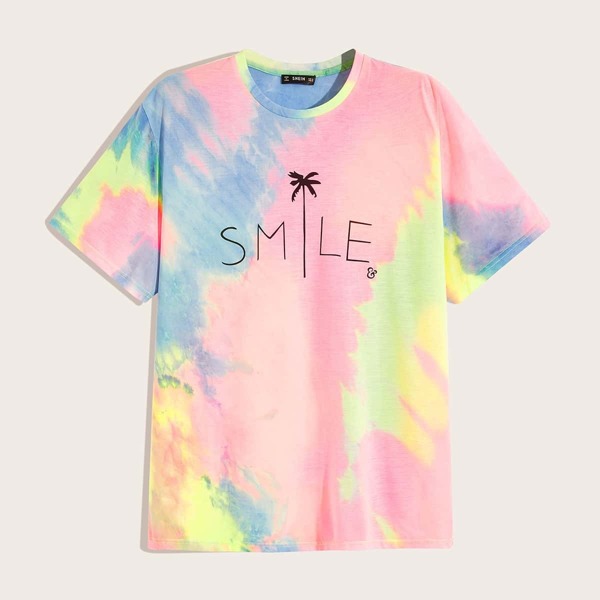

Men Letter Graphic Tie Dye Top