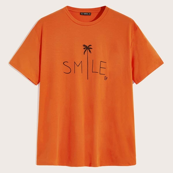 

Men Letter & Tropical Print Tee