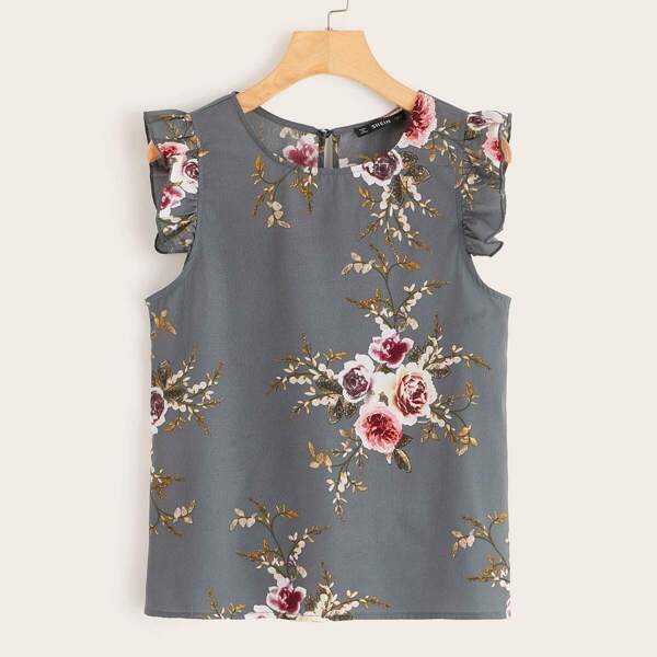 

Ruffle Cuff Floral Print Top