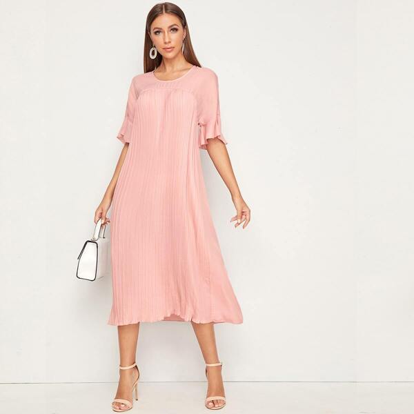 

Drop Shoulder Pleated Tunic Dress, Pink