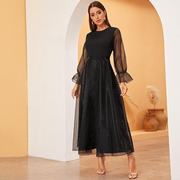 

Fit and Flare Organza Sleeve and Hem Dress
