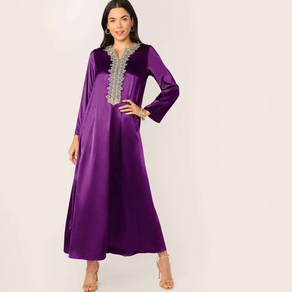 

Appliques Detail Maxi Satin Dress, Purple