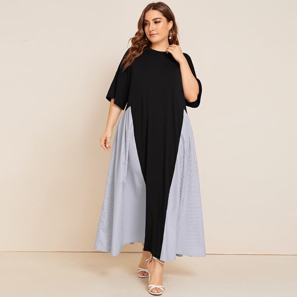 

Plus Two Tone Maxi Tent Dress, Multicolor