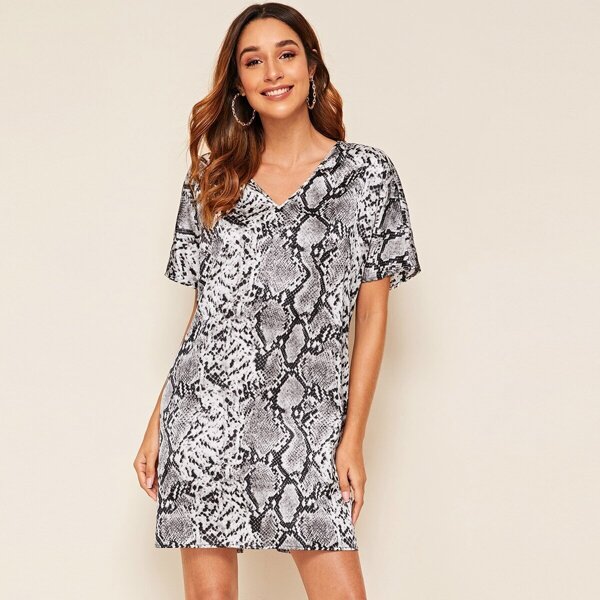 

Snakeskin Print Tunic Dress, Multicolor