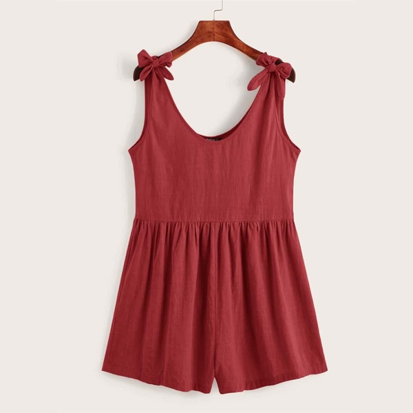 

Solid Tie Strap Smock Romper