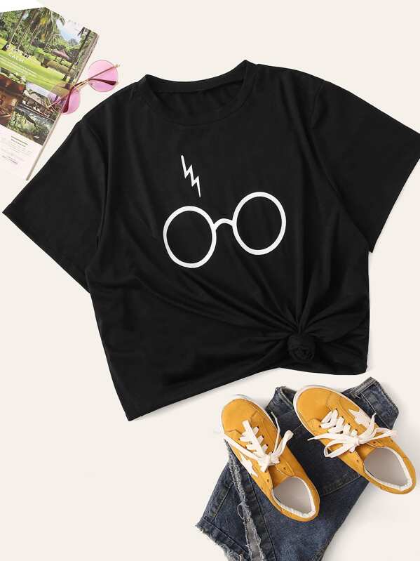 

Футболка размера плюс с графическим принтом, Чёрные