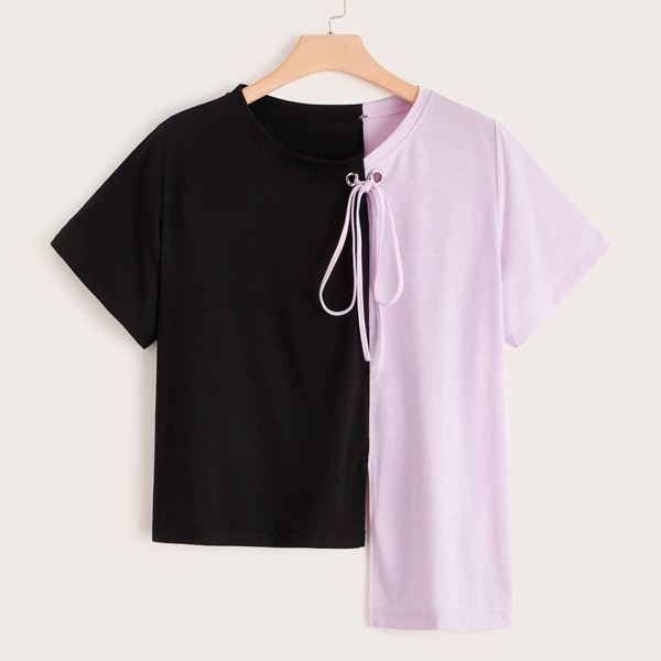 

Plus Contrast Color Knot Asymmetrical Tee