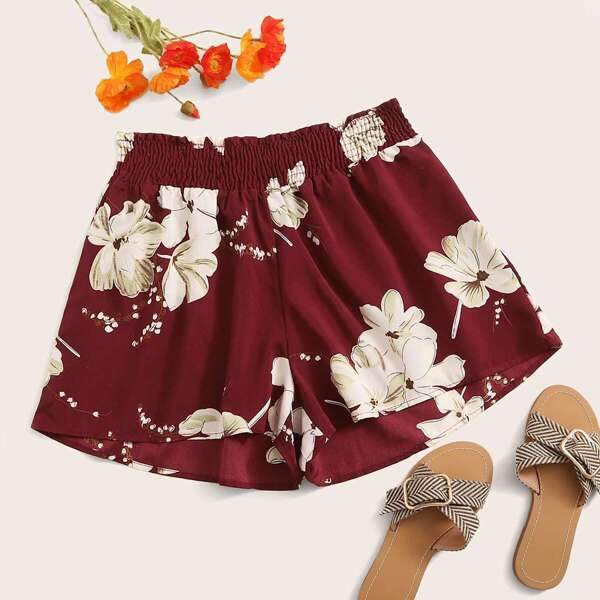 

Large Floral Elastic Waist Shorts